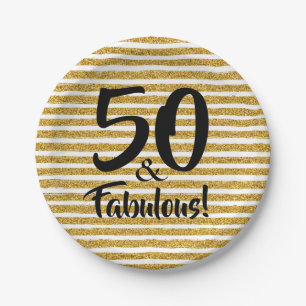 50 and Fabulous Gold Glitter Stripe Cake Plates