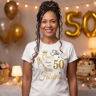 50 and Fabulous Gold Glitter T-Shirt