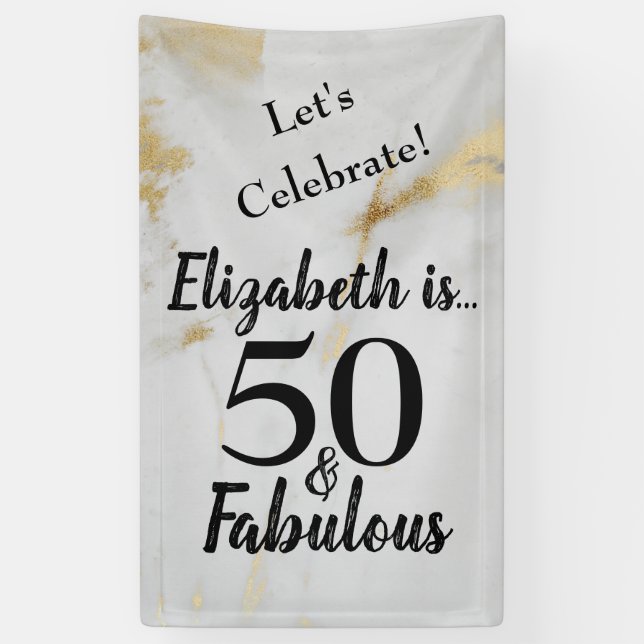 50 and Fabulous Gold Grey Marble with Black Text  Banner (Vertical)