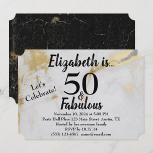 50 and Fabulous Gold Grey Marble with Black Text Invitation