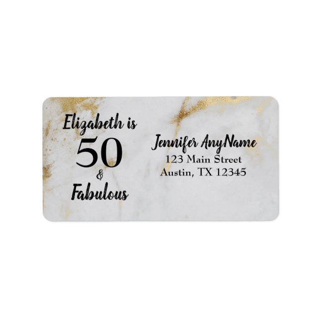 50 and Fabulous Gold Grey Marble with Black Text Label (Front)