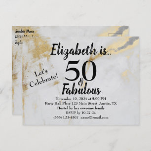 50 and Fabulous Gold Grey Marble with Black Text  Postcard