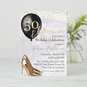 50 and Fabulous Gold High Heels Invitation