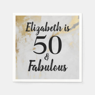 50 and Fabulous Gold Marble with Black Text Napkin