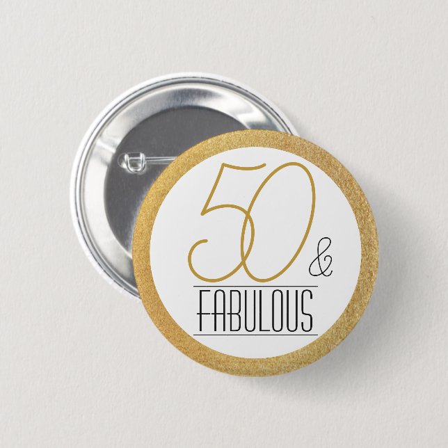 50 and Fabulous Gold Personalised Birthday Party 6 Cm Round Badge (Front & Back)