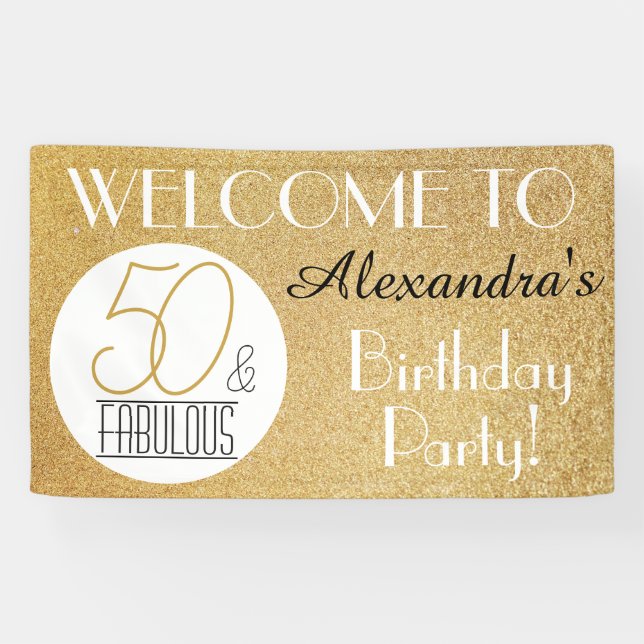 50 and Fabulous Gold Personalised Birthday Party Banner (Horizontal)