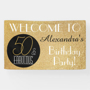 50 and Fabulous Gold Personalised Birthday Party Banner