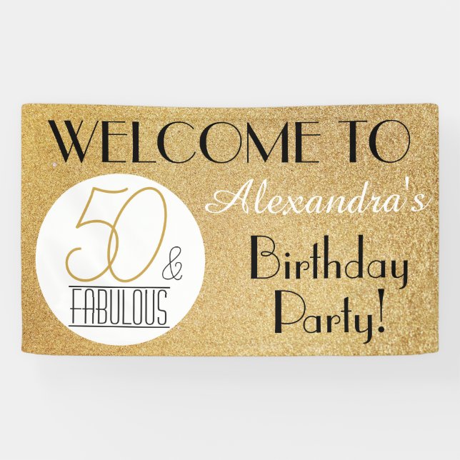 50 and Fabulous Gold Personalised Birthday Party Banner (Horizontal)
