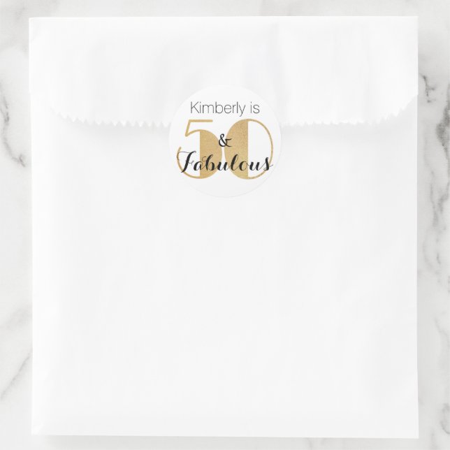 50 and Fabulous Gold Personalised Birthday Party Classic Round Sticker (Bag)