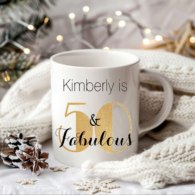 50 and Fabulous Gold Personalised Birthday Party Coffee Mug (Creator Uploaded)