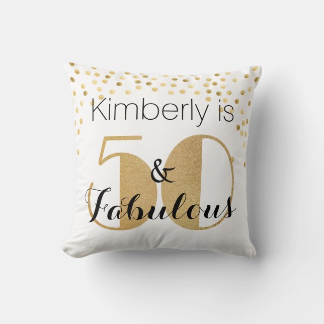 50 and Fabulous Gold Personalised Birthday Party Cushion (Front)