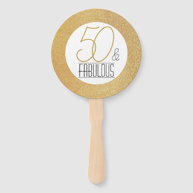 50 and Fabulous Gold Personalised Birthday Party Hand Fan (Front)