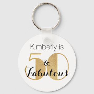 50 and Fabulous Gold Personalised Birthday Party Key Ring