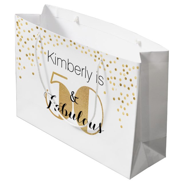 50 and Fabulous Gold Personalised Birthday Party Large Gift Bag (Back Angled)