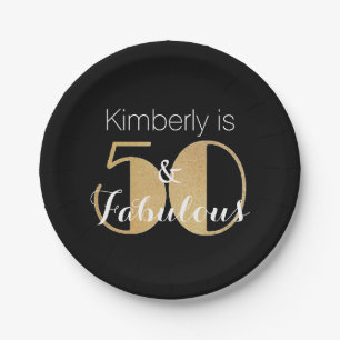 50 and Fabulous Gold Personalised Birthday Party Paper Plate