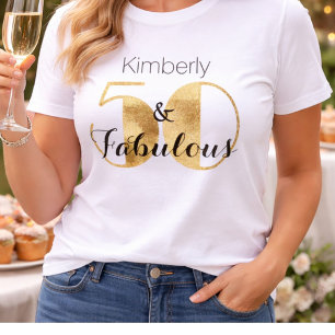 50 and Fabulous Gold Personalised Birthday Party T-Shirt