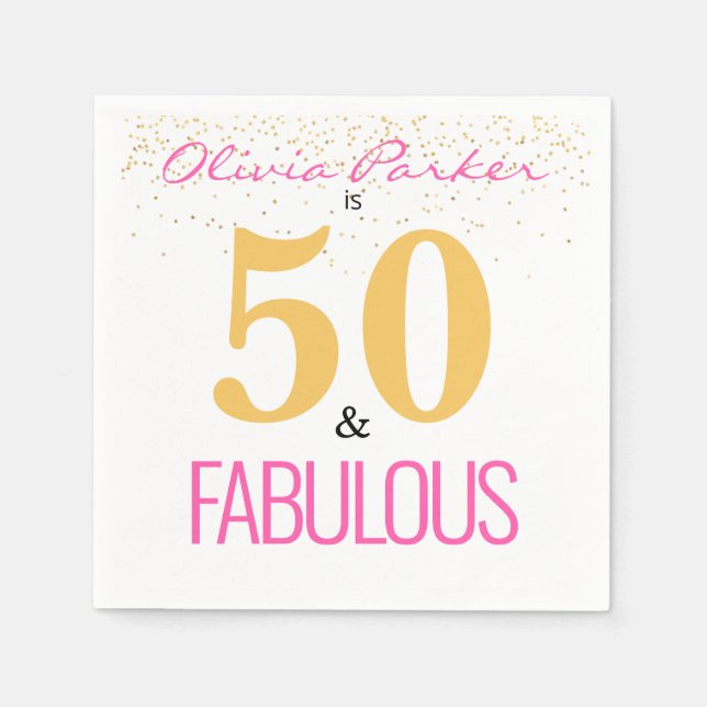50 and Fabulous Gold Pink Birthday Party Napkins (Front)