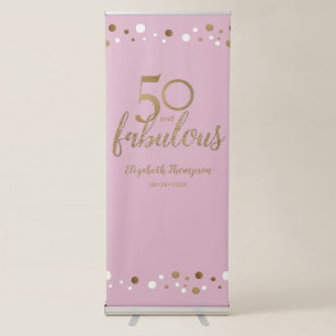 50 and fabulous Gold Pink confetti 50th Birthday  Retractable Banner