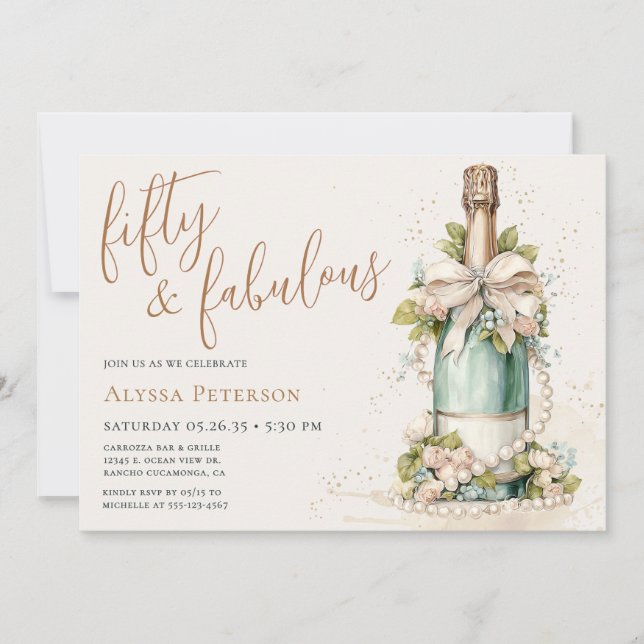 50 And Fabulous Gold Script 50th Birthday Party Invitation (Front)