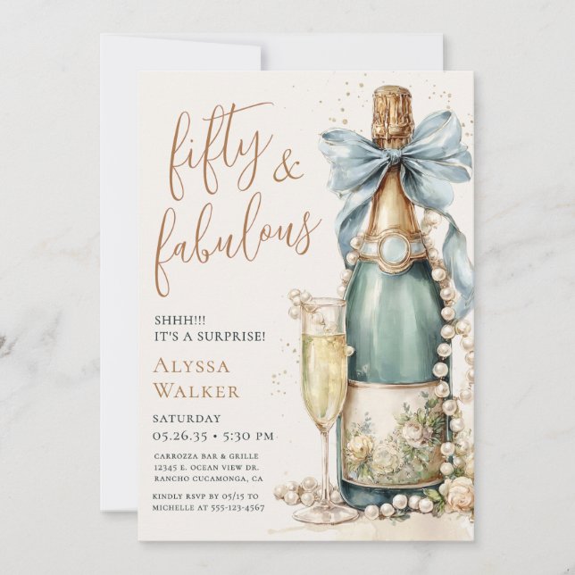 50 And Fabulous Gold Script Surprise Party Invitation (Front)