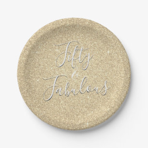 50 and Fabulous Gold Sparkle Glitter Paper Plate