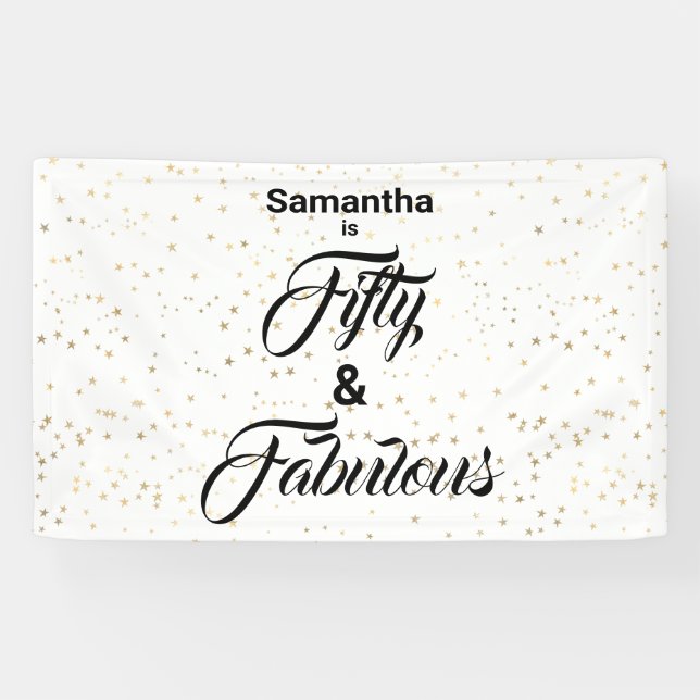 50 and Fabulous  Gold Stars Personalised Banner (Horizontal)