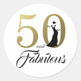 50 and Fabulous Gold   Typography 50th Birthday Classic Round Sticker