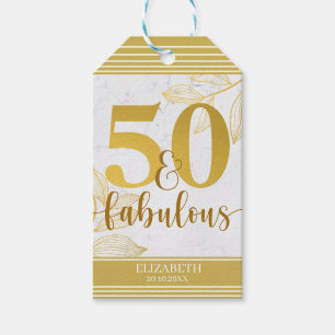50 and Fabulous Gold Typography Foliage Gift Tags
