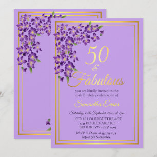 50 and Fabulous Gold Violet 50th Birthday   Invitation