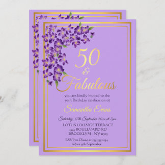 50 and Fabulous Gold Violet 50th Birthday   Invitation