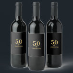 50 And Fabulous Golden Yellow Black Birthday Party Wine Label<br><div class="desc">Designed with golden yellow typography in solid black background,  this is great for the 50th birthday party celebrations!</div>