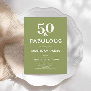 50 and Fabulous Green Birthday Invitation Postcard
