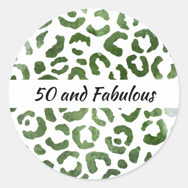 50 and Fabulous Green Cheetah Print Abstract Classic Round Sticker (Front)