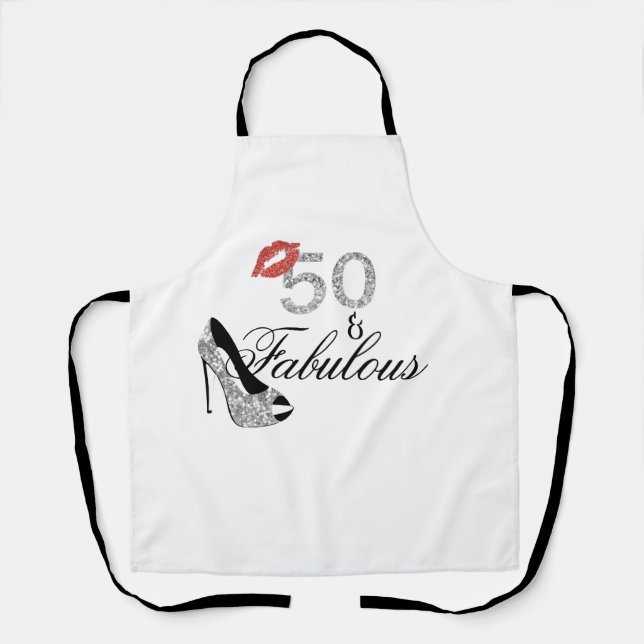 50 and Fabulous Heels Lips Glitter Birthday Apron (Front)