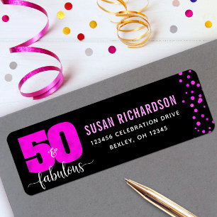 50 and fabulous hot pink foil dots glam address