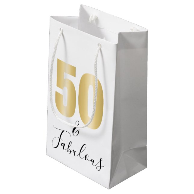 50 and Fabulous in Gold and Black Small Gift Bag (Back Angled)