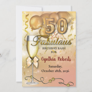 50 and Fabulous Luxurious Gold Balloons Invitation