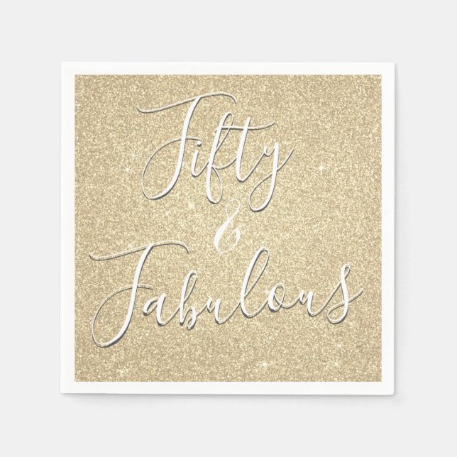 50 and Fabulous Luxury Gold Glitter Napkin (Front)