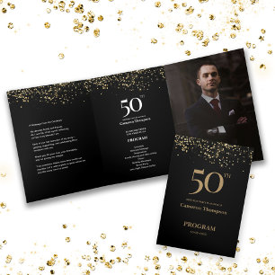 50 and fabulous Male Birthday Program with photo Tri-Fold Card