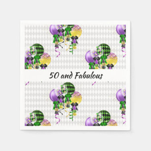 50 and Fabulous Mardi Gras Ballons Napkin