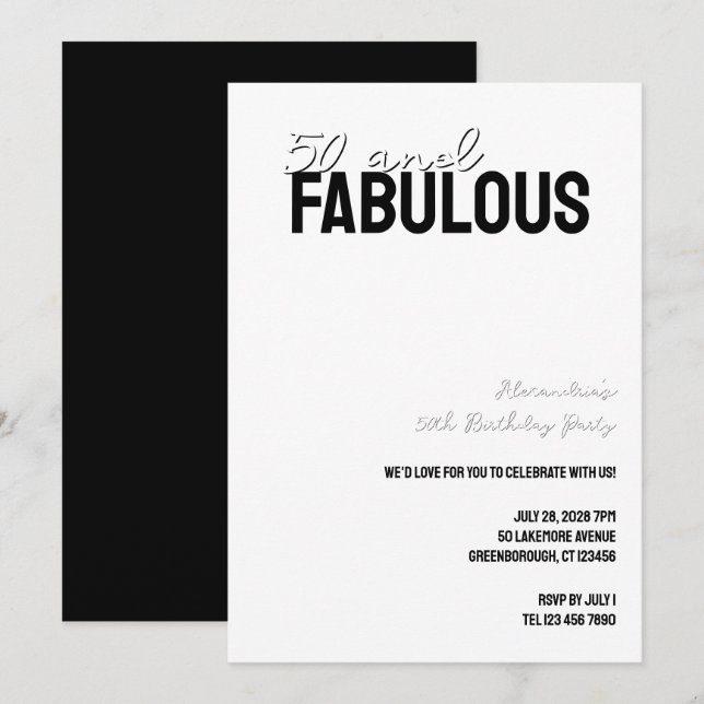 50 and Fabulous Minimal 50th Birthday Party Invitation (Front/Back)