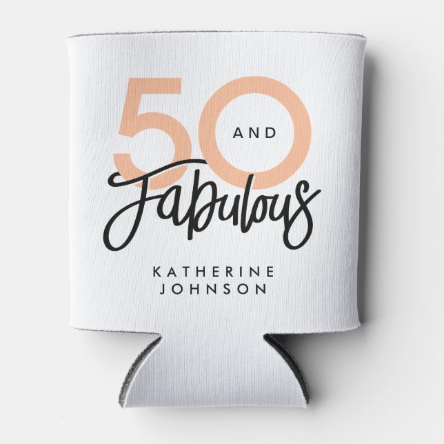 50 and Fabulous Modern 50th Birthday Can Cooler (Front)