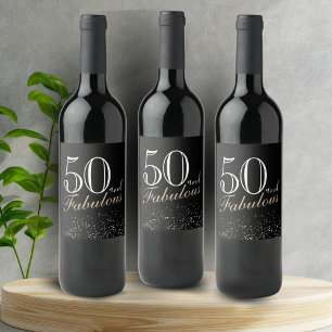 50 and Fabulous Modern and Elegant Black Birthday Wine Label
