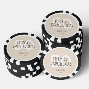 50 and fabulous Modern Beige Fifty Birthday Party Poker Chips