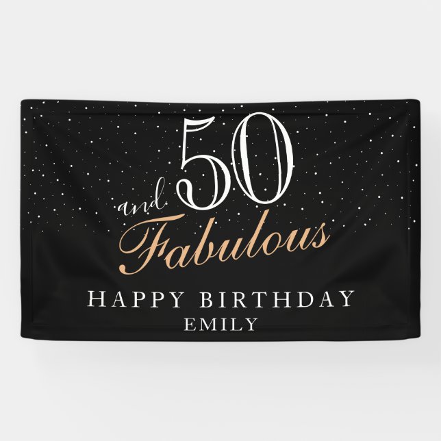 50 and Fabulous Modern Black 50th Birthday Banner (Horizontal)