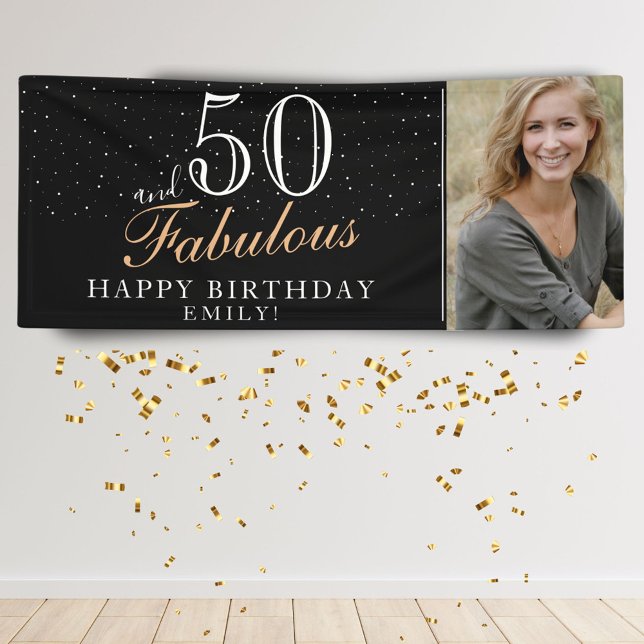 50 and Fabulous Modern Black 50th Birthday Photo Banner (Creator Uploaded)