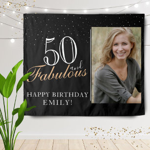 50 and Fabulous Modern Black 50th Birthday Photo Tapestry