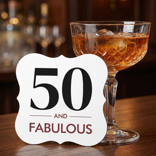 50 And Fabulous Modern Cherry Wine Birthday Saying Paper Coaster (Creator Uploaded)