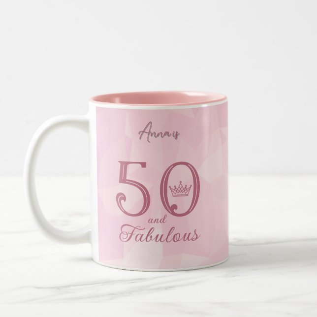 50 and Fabulous Modern Elegant Rose Gold Classic R Two-Tone Coffee Mug (Left)