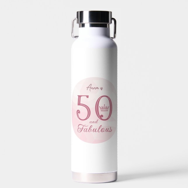 50 and Fabulous Modern Elegant Rose Gold Classic R Water Bottle (Front)